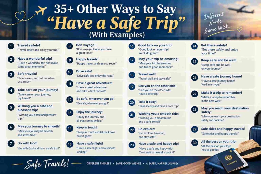 35+ Other Ways to Say "Have a Safe Trip" (With Examples)